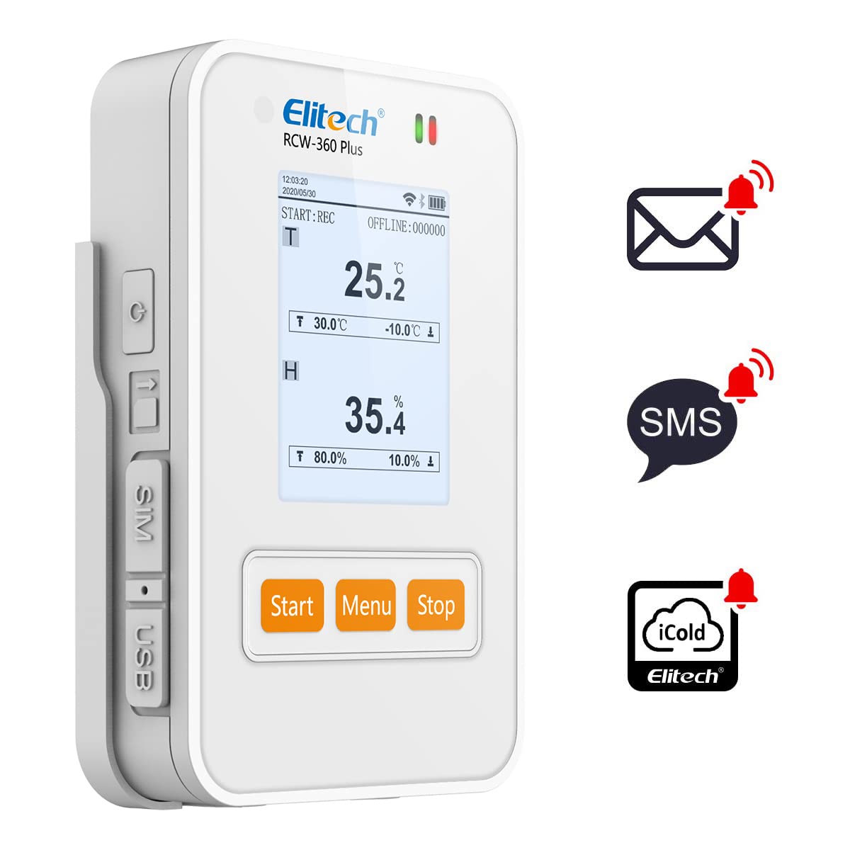 Elitech Wireless Digital Data Logger Remote Real-Time Temperature Humidity Monitor SIM Card Cloud Data Storage Dual External Ultra Low Probe WiFi Communication, RCW-360PW-TDLE (-328~302℉)