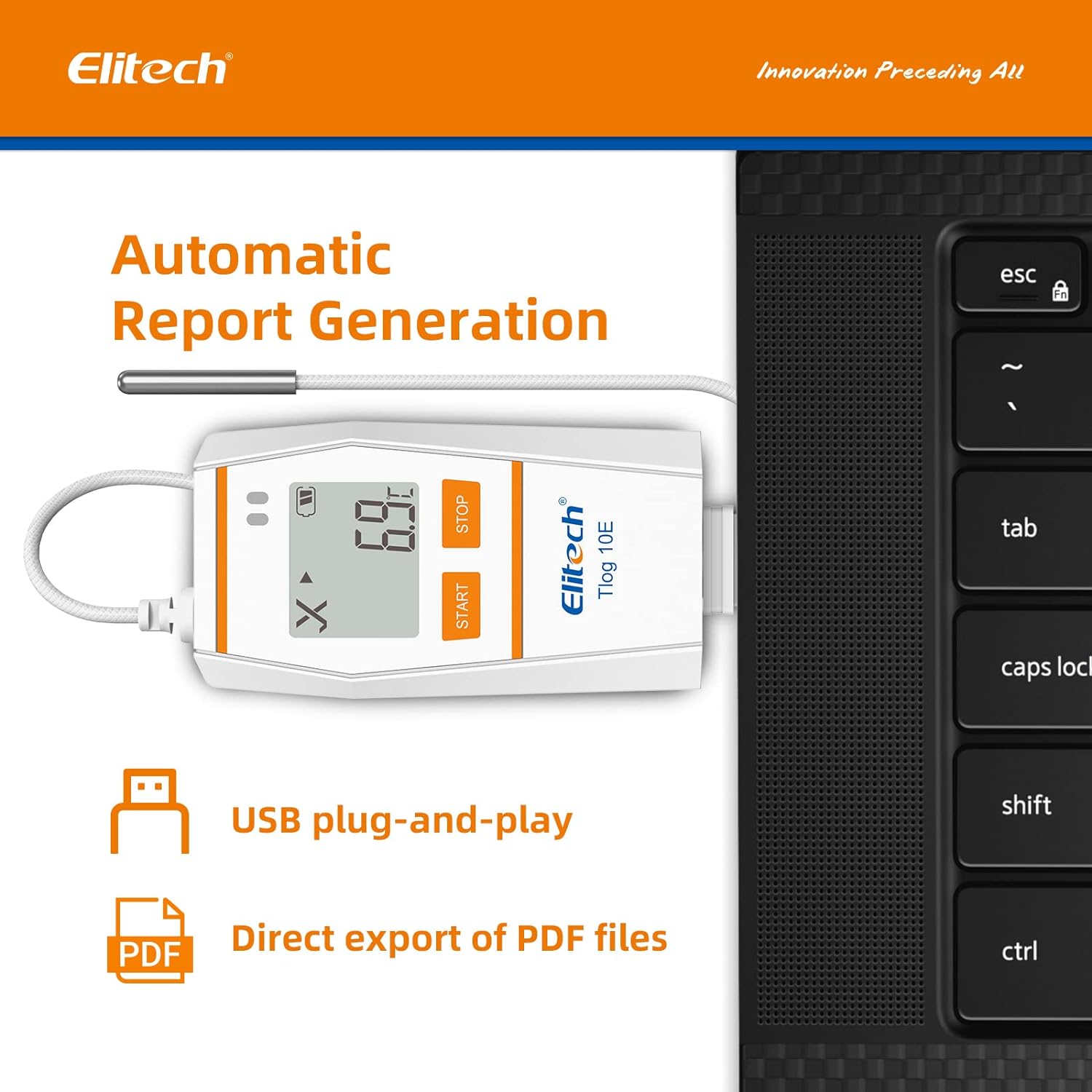 Elitech Tlog 10E Digital Temperature Data Logger Reusable Temperature Recorder PDF Report USB Port 32000 Points