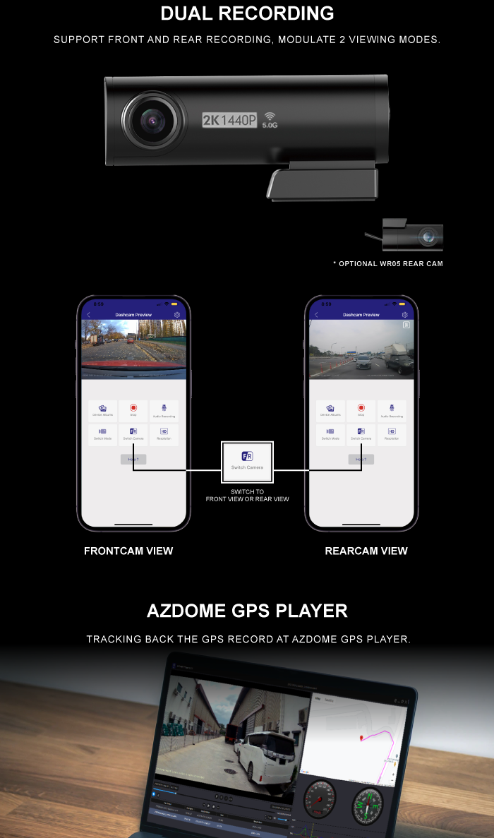 AZDOME BN03 Dash Cam 1440P/2K Quad HD