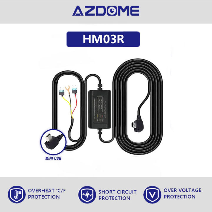 AZDOME HWM03R Car DVR HardWire Kit For M550/AR09 Low Vol Protection Mini USB Port 12V-24V in 5V3A Out