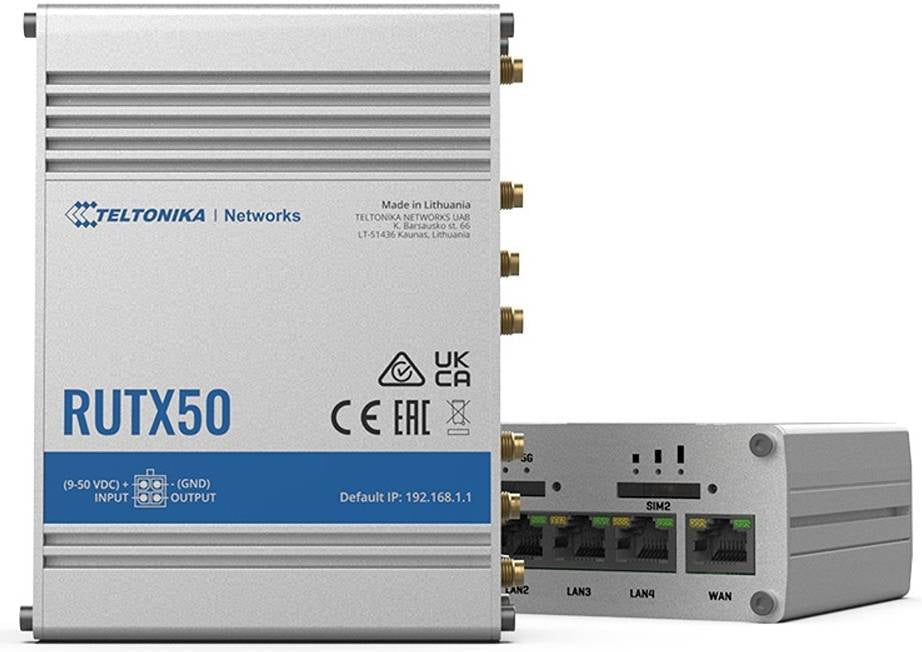 Teltonika RUTX50 5G Router: Dual Sim, WiFi 5, LTE CAT 20, 3.3 Gbps Speeds, Up to 150 Clients, SA & NSA Architectures, Low Latency. | RUTX50