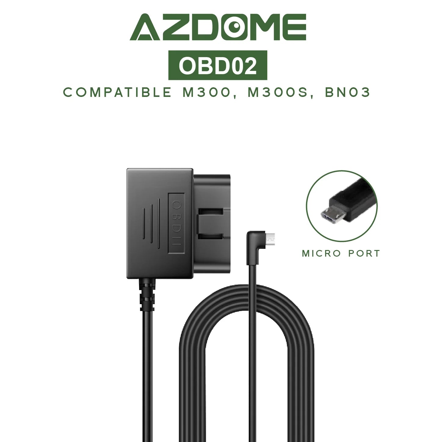 AZDOME 24Hour OBD02 Mico USB Ports 5V 2.5A Car Charge Cable OBD Hardwire Kit Cord 3.5M For Dash Cam Camcorder Vehicle DVR