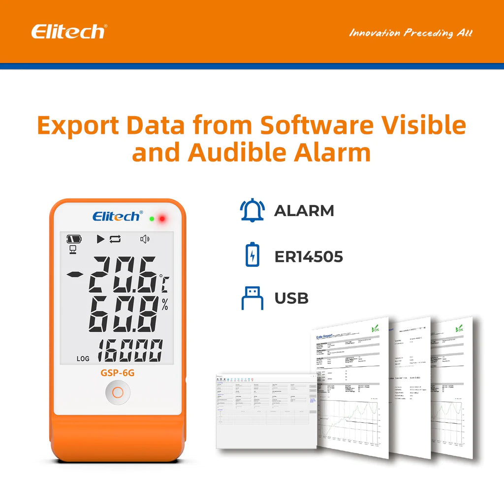 Elitech GSP-6G Digital Temperature And Humidity Data Logger With Detachable Buffered Probe