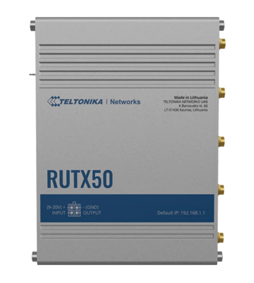 Teltonika RUTX50 5G Router: Dual Sim, WiFi 5, LTE CAT 20, 3.3 Gbps Speeds, Up to 150 Clients, SA & NSA Architectures, Low Latency. | RUTX50