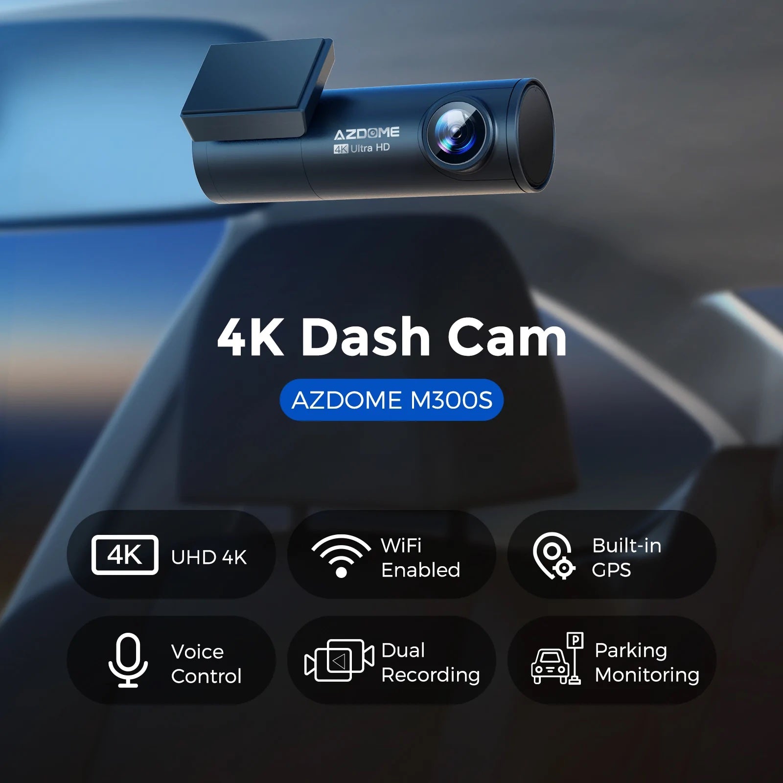 AZDOME M300S Car Recorders 4K+1080P Rear Camera 800MP Lens GPS Wifi Car DVR Voice Control Dash Cam Night Vision