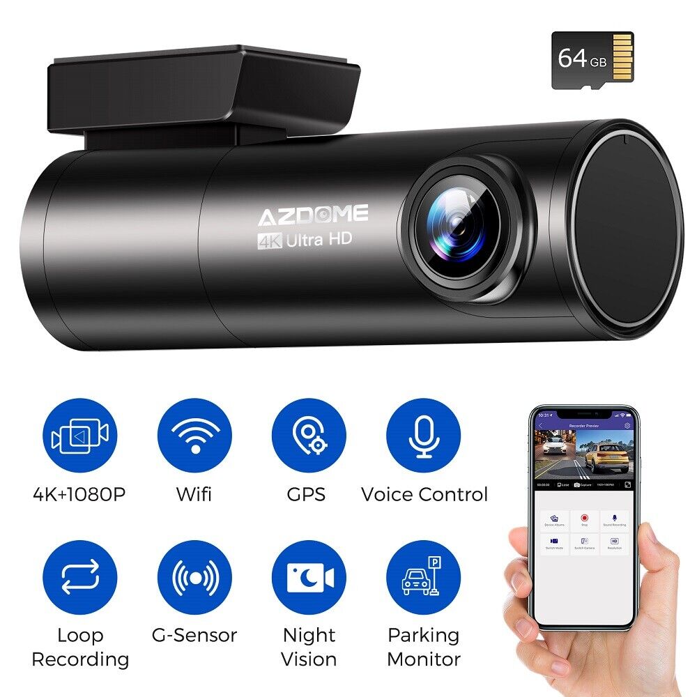 AZDOME M300S Car Recorders 4K+1080P Rear Camera 800MP Lens GPS Wifi Car DVR Voice Control Dash Cam Night Vision