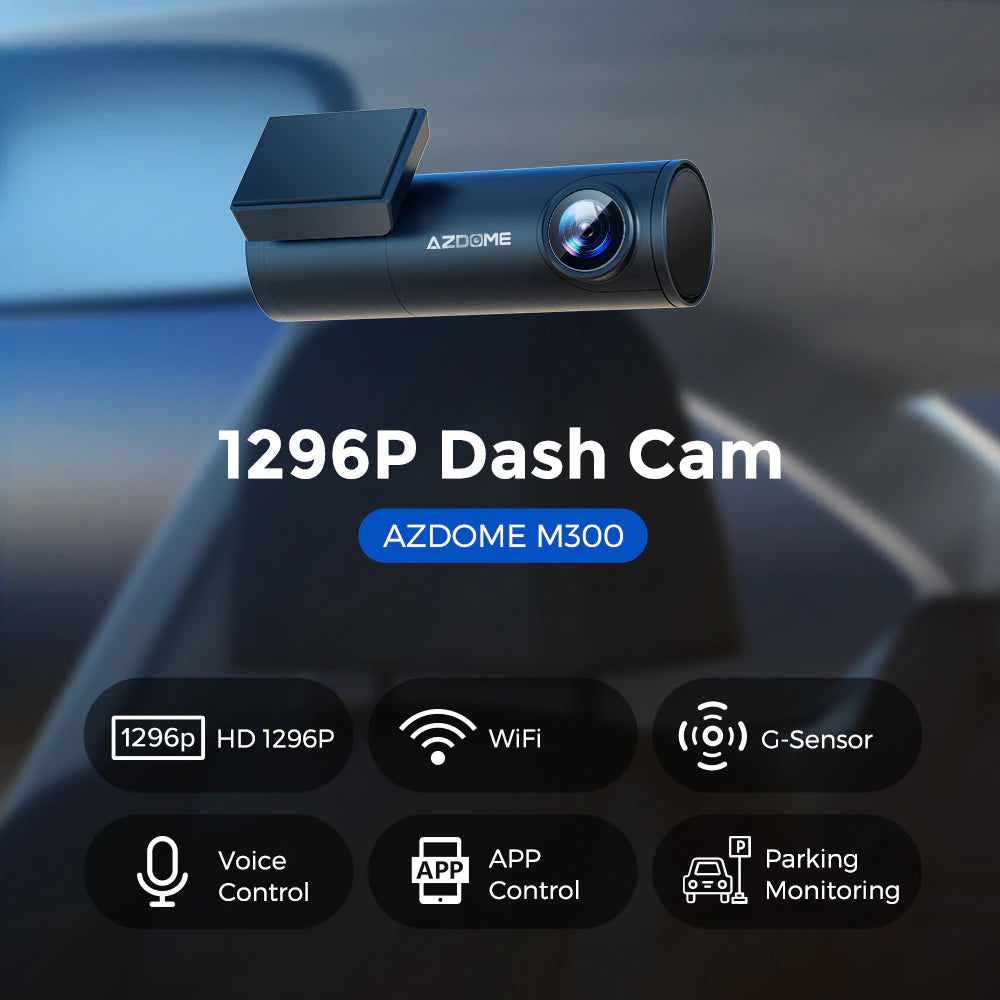 AZDOME M300 Dash Cam 1080P Car DVR WiFi English Voice Command APP Control Front Hidden Car Video Camera Recorder