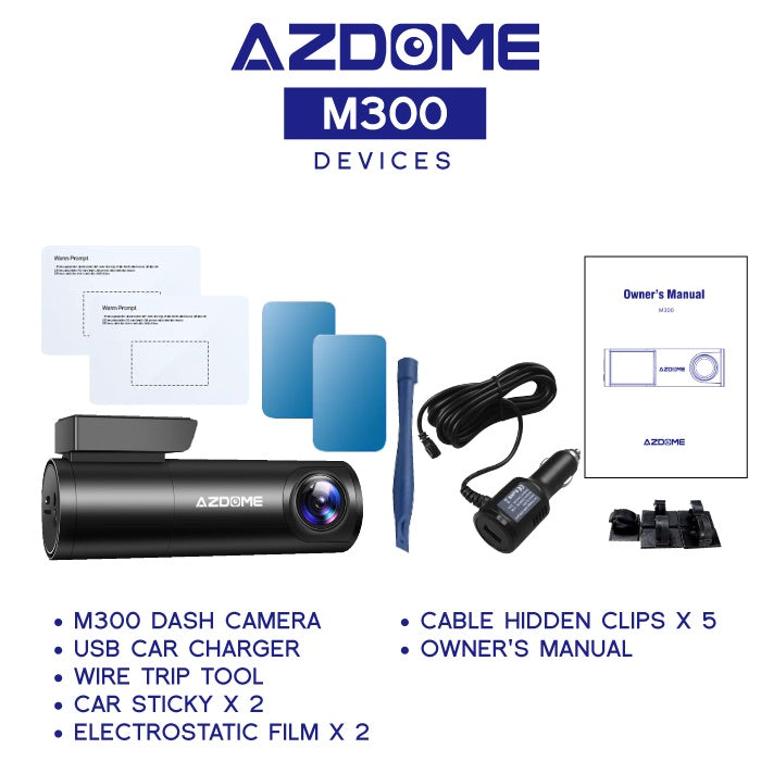 AZDOME M300 Dash Cam 1080P Car DVR WiFi English Voice Command APP