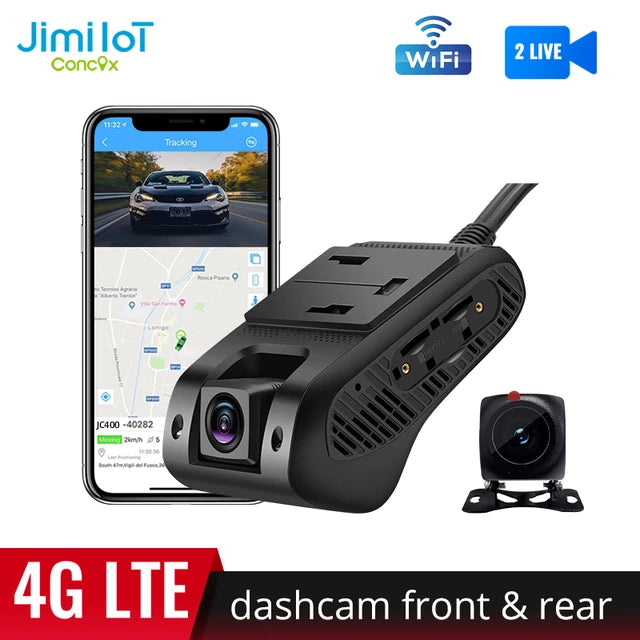JC400 Dash Cam Front and Rear 4G Dashboard Camera GPS WIfi Hotspot Live Video Tracking Voice Record TracksolidPRO APP PC Car DVR
