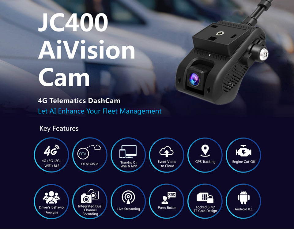 JIMI JC400P 4G Built-in Dual Channel Dashcam 1080p full HD داش كام JC400P كاميرا سياره داخل وامام